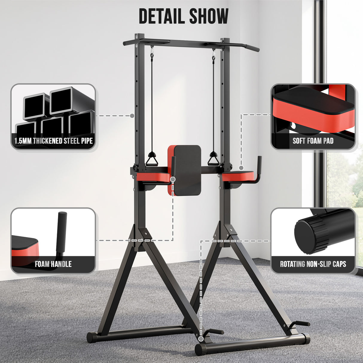 Power Tower Dip Station B1, 12-Level Height Adjustment
