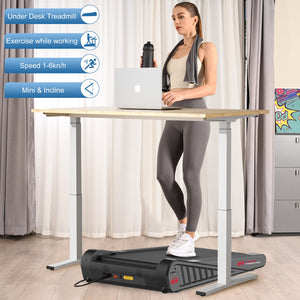 Under Desk Walking Pad Motorised Treadmill 1-6KM/H with 5% Incline LED Display Compact Fit for Home and Office