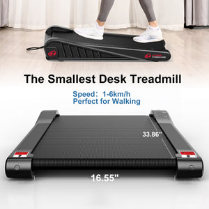 Under Desk Walking Pad Motorised Treadmill 1-6KM/H with 5% Incline LED Display Compact Fit for Home and Office