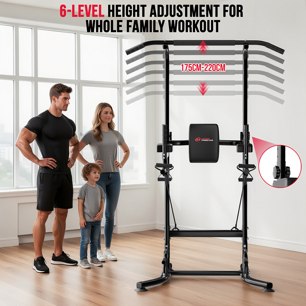 Power Tower Dip Station A1, with Resistance Bands