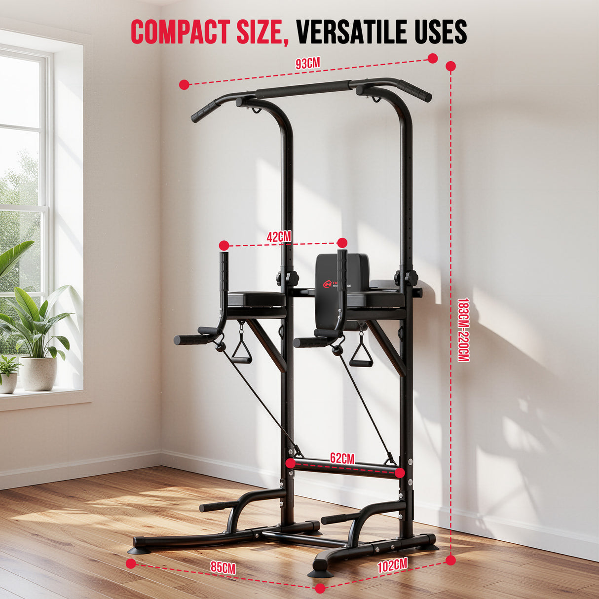 Power Tower Dip Station A1, with Resistance Bands