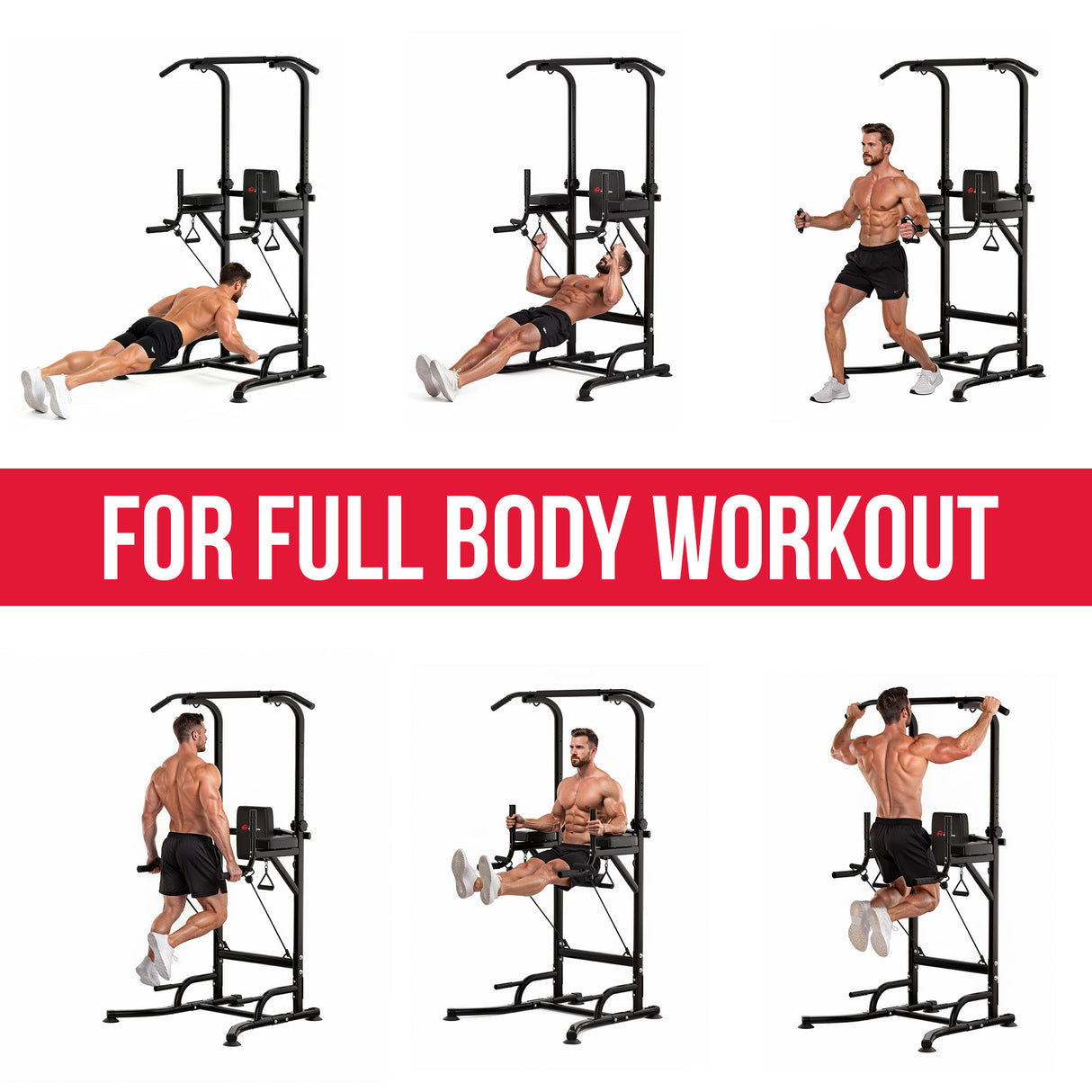 Power Tower Dip Station A1, with Resistance Bands