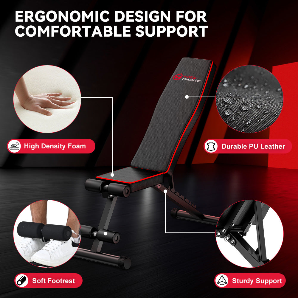 Foldable Workout Bench B1, Backrest Adjustable